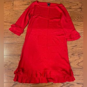 New Directions red sweater ruffle dress